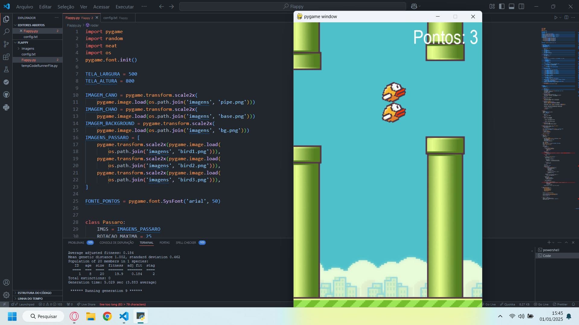 Treinamento do Flappy Bird com rede neural NEAT
