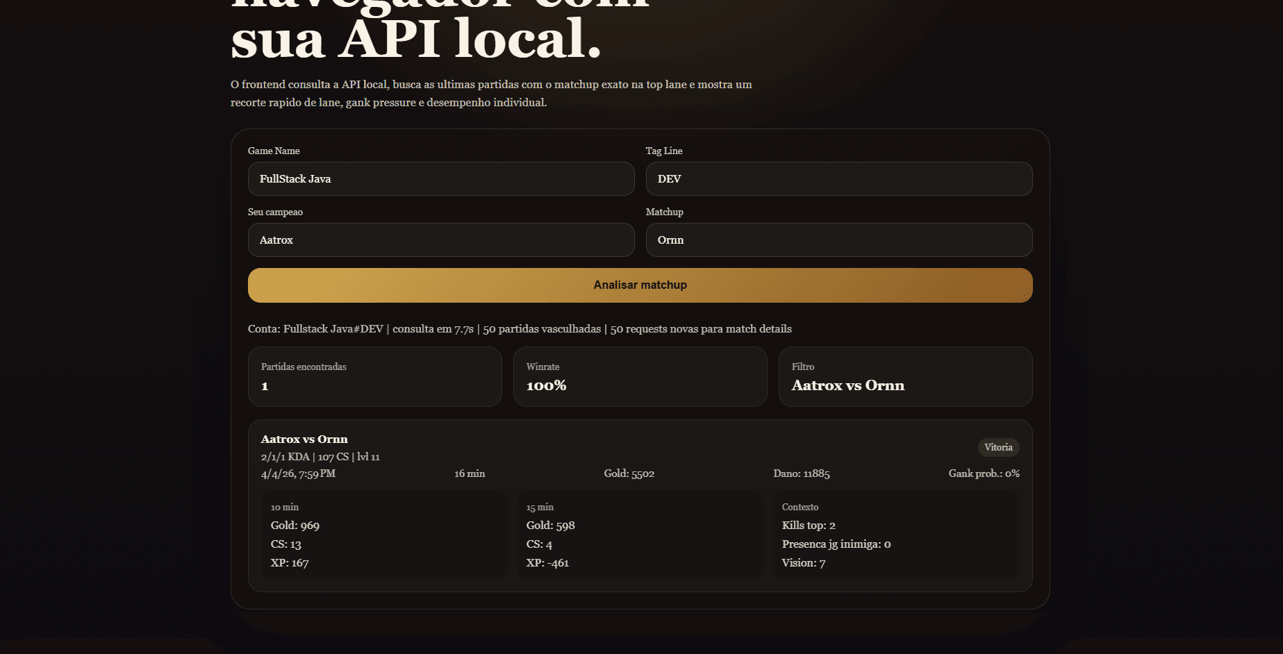 Interface do projeto API LOL Matchup Analyzer